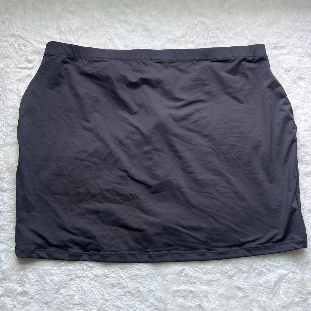 SKIMS Sporty Zipper Swim Mini Skirt Onyx Black Plus Size 4X CU-SKT-3024 NEW